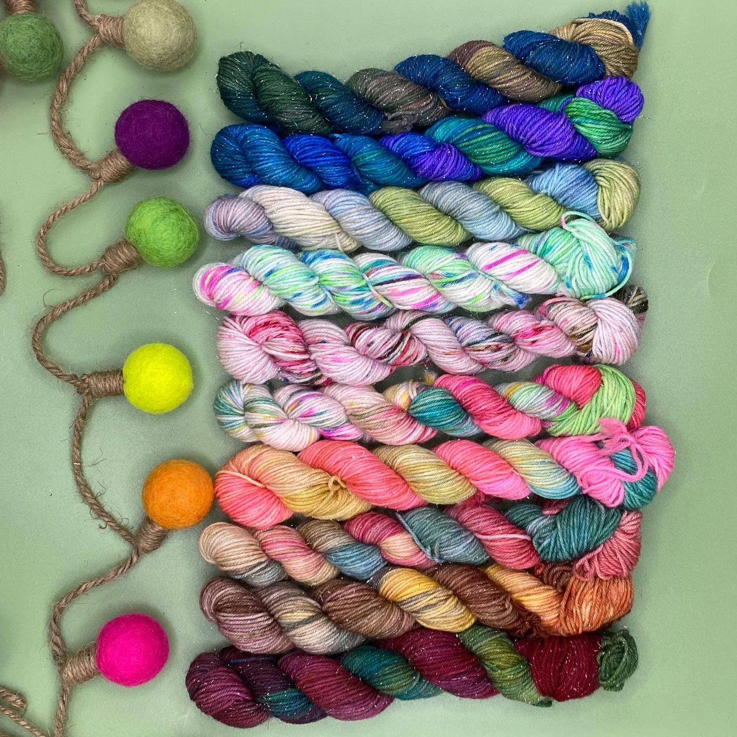Christmas Collection Mini Skeins - 10 x 20g Mini Skein Set - Superwash Sock Sparkle 4 Ply