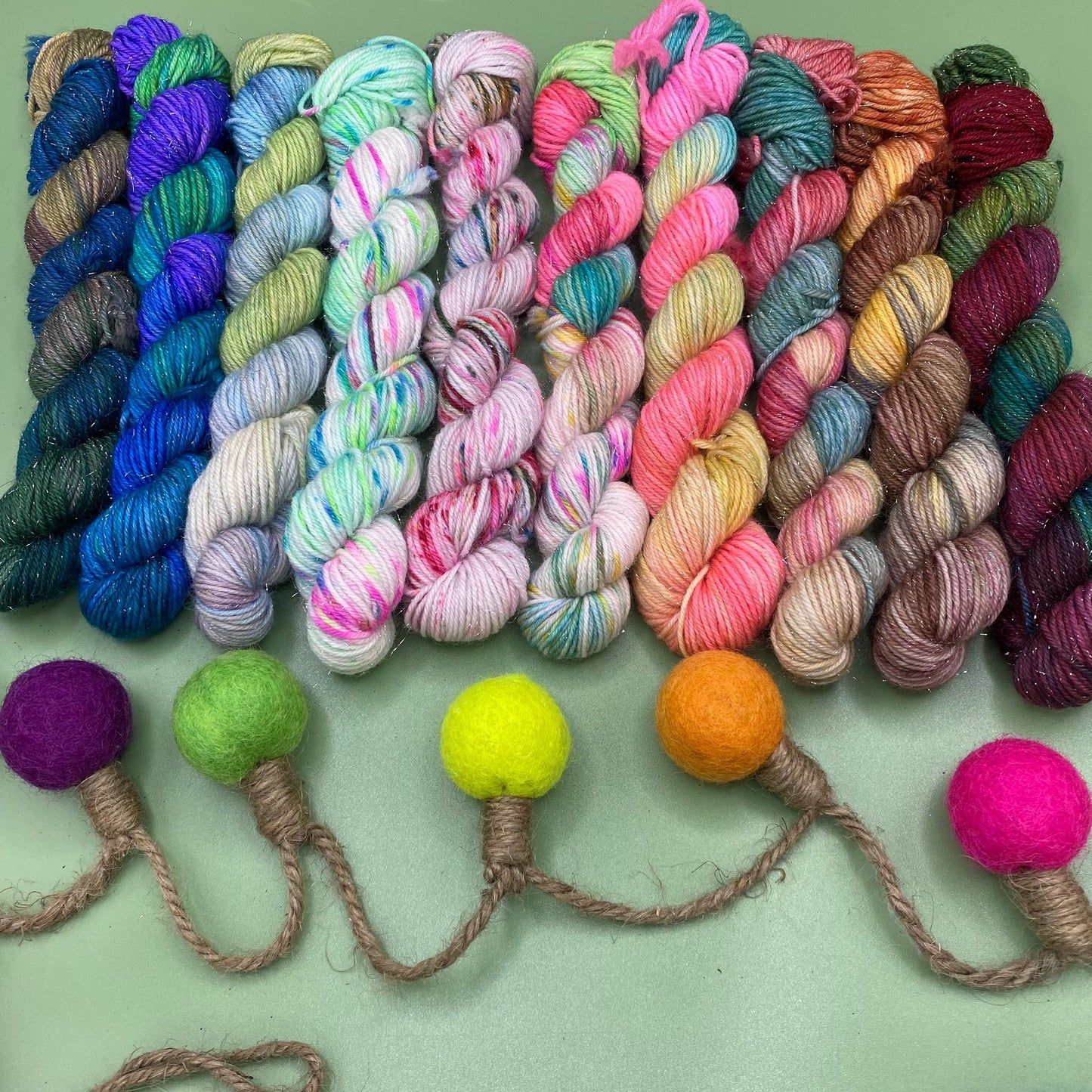 Christmas Collection Mini Skeins - 10 x 20g Mini Skein Set - Superwash Sock Sparkle 4 Ply