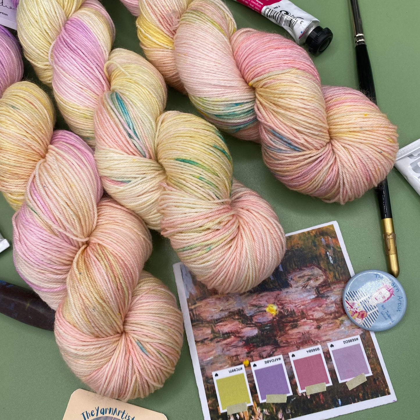 Monet Peachy Water Lilies - Superwash Sock 4 Ply or Superwash Merino DK