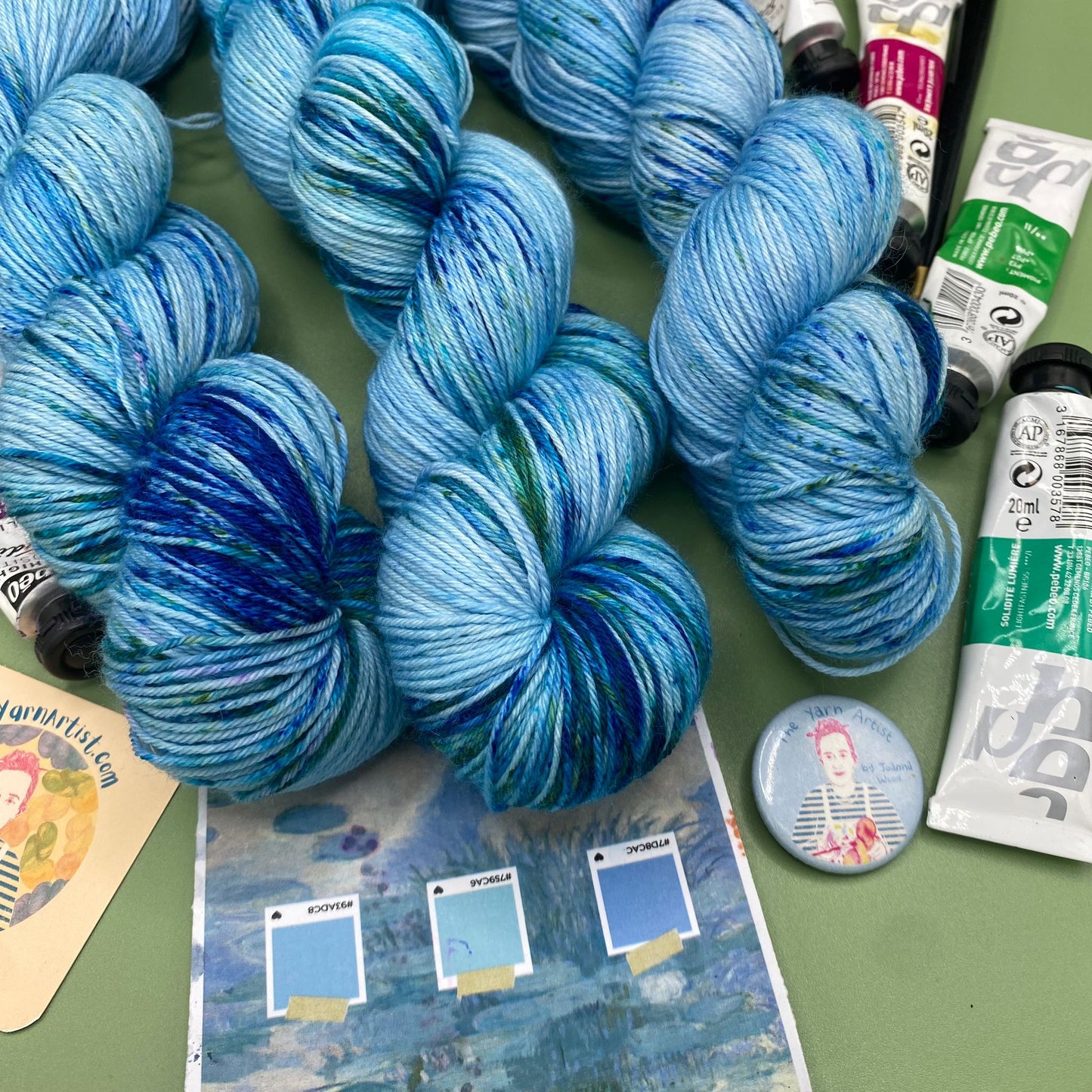 Monet Turquoise Water Lilies - Superwash Sock 4 Ply or Superwash Merino DK