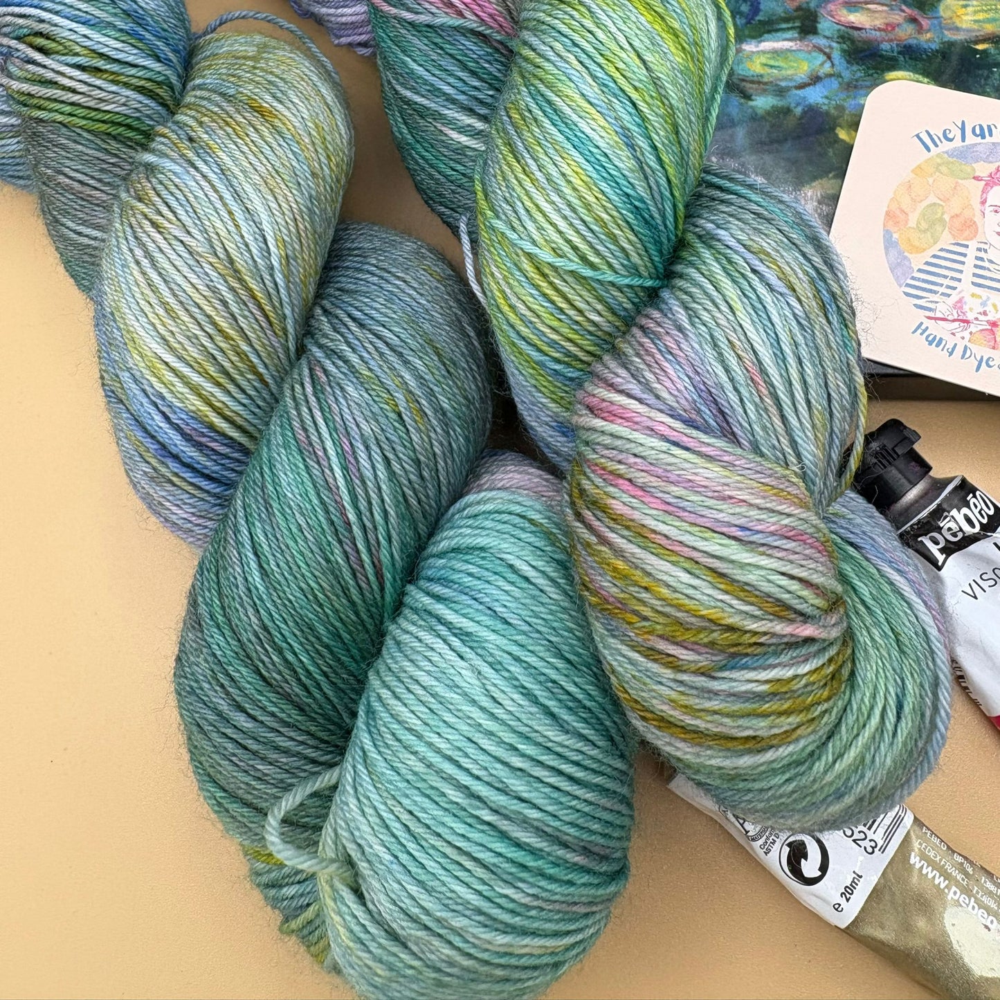 Monet Water Lilies Green Reflection - Superwash Sock 4 Ply or Superwash Merino DK