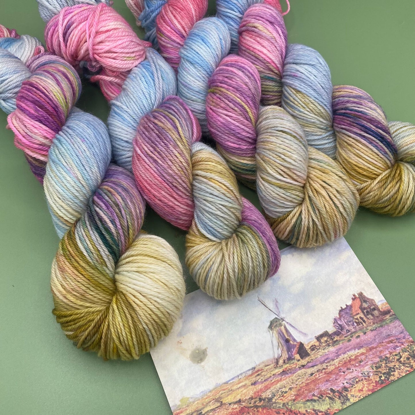 Monet's Tulip Fields with Windmill - Merino Silk 4 Ply or Superwash Sock DK