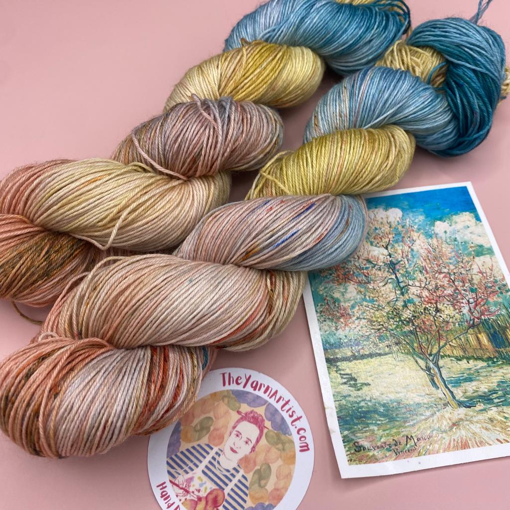 Van Gogh's Pink Peach Tree in Blossom - Superwash Sock 4 Ply + Sock DK