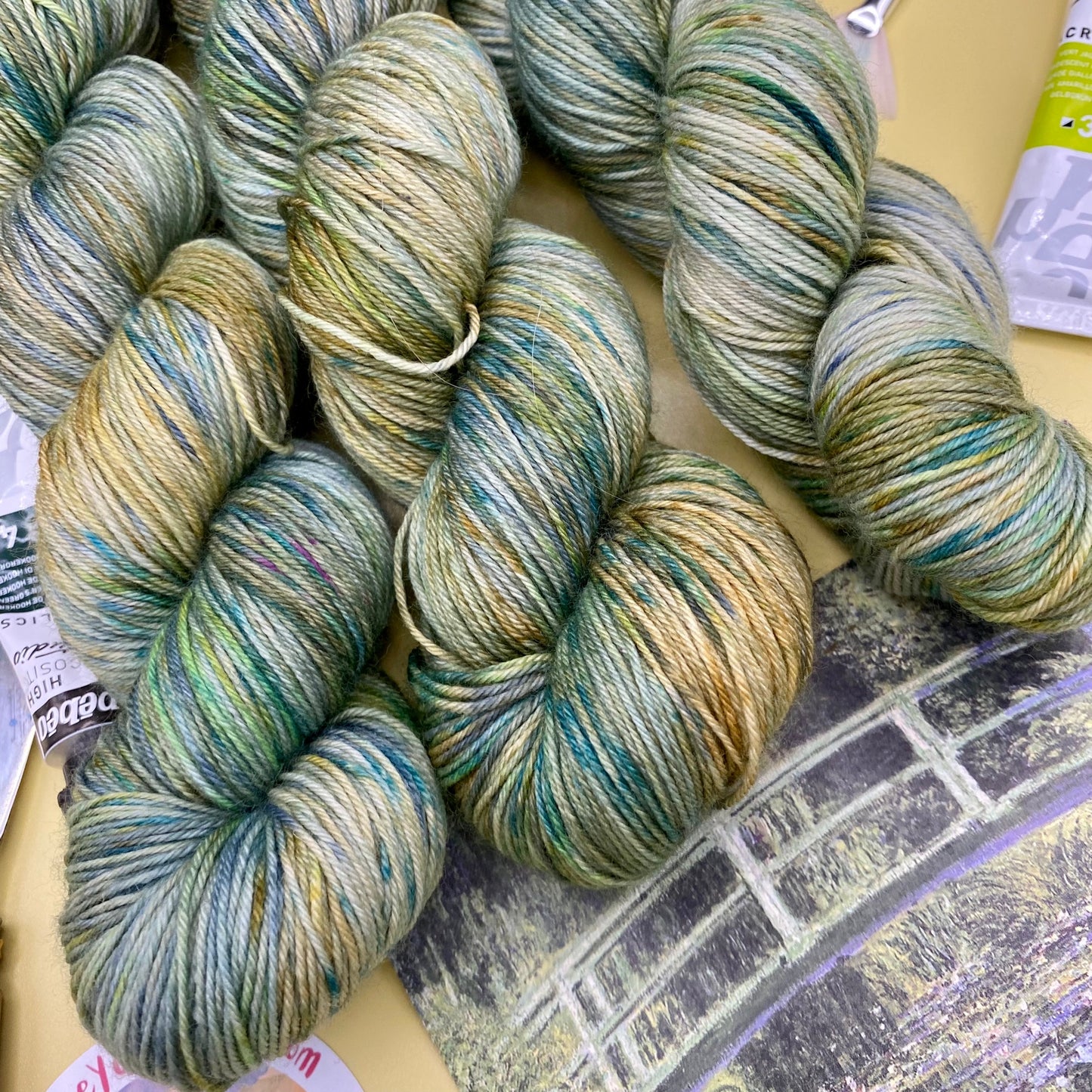 Monet's Waterlillies Japanese Bridge - Superwash Sock 4 Ply + Sock DK