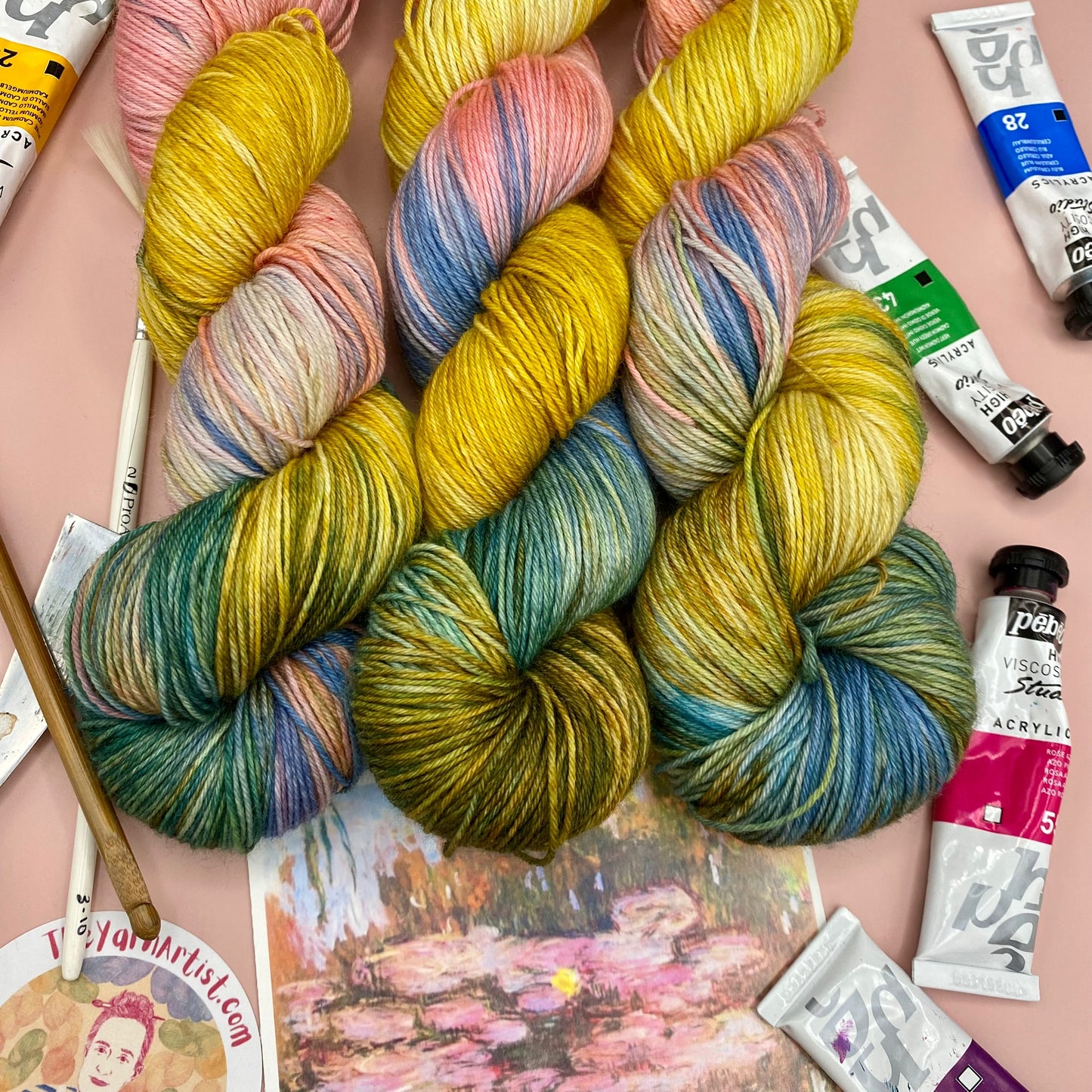 Monet's Pink Waterlillies - Superwash Sock 4 Ply + Sock DK