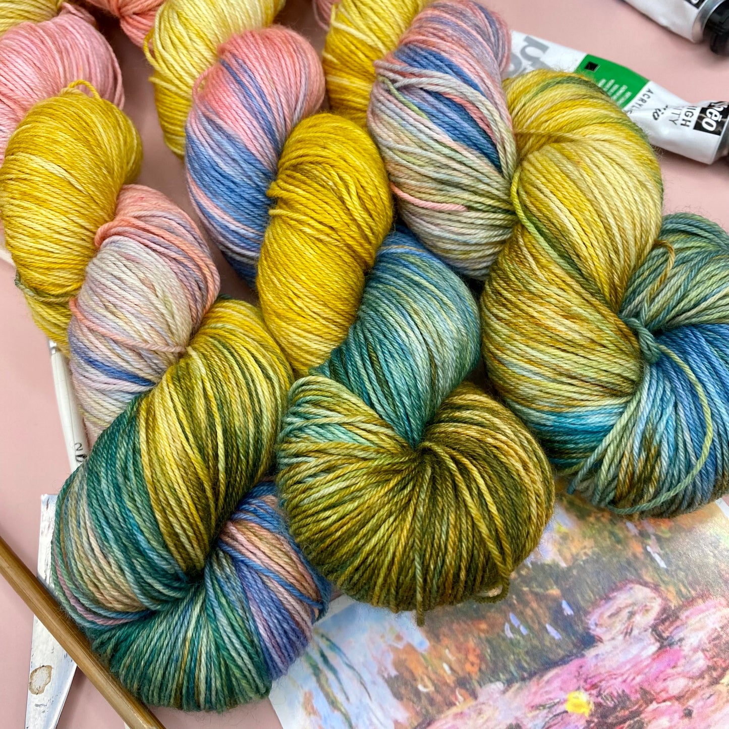 Monet's Pink Waterlillies - Superwash Sock 4 Ply + Sock DK