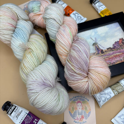 Monet's Tulip Fields with Windmill - Superwash Sock 4 Ply or Superwash Merino DK