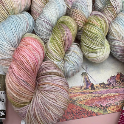 Monet's Tulip Fields with Windmill - Superwash Sock 4 Ply or Superwash Merino DK