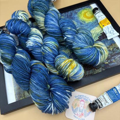 Van Gogh Starry Night - Superwash Sock 4 ply or Superwash Merino DK