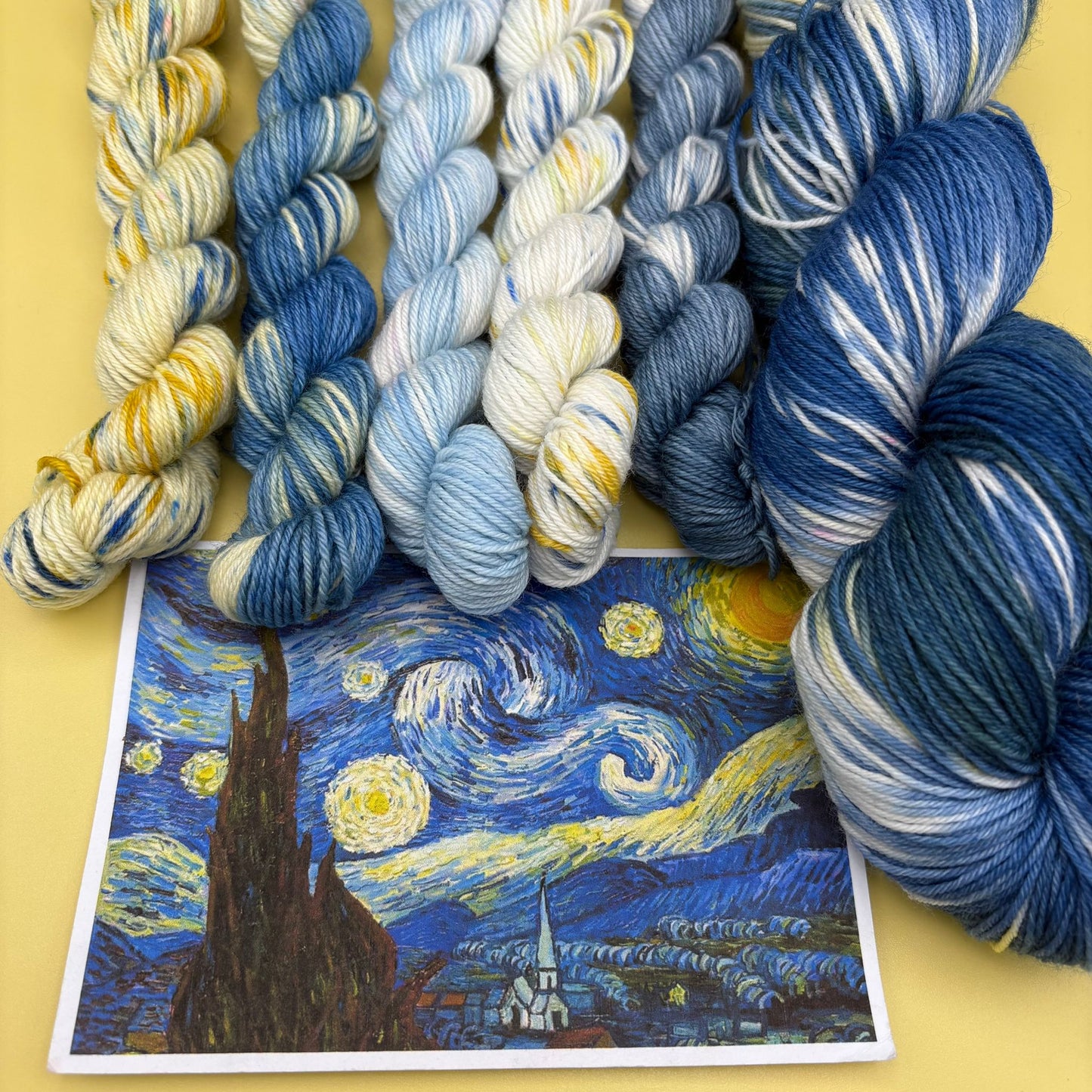 Van Gogh Starry Night Mini Skeins - 5 x 20g Mini Skeins - Merino DK or Sock 4 Ply