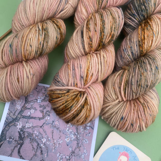 Van Gogh's Pink Almond Blossom - Superwash Sock 4 Ply or Superwash Merino DK