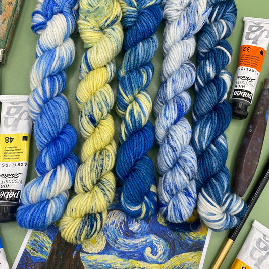 Van Gogh Starry Night Mini Skeins - 5 x 20g Mini Skeins - Merino DK or Sock 4 Ply
