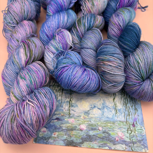 Monet Purple Water Lilies - Superwash Sock 4 Ply or Superwash Merino DK